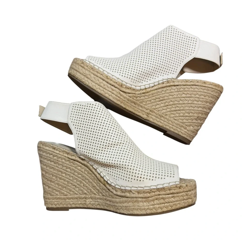 Kenneth Cole New York Orelia Wedge Sandals‎ Size 10M White Perforated Espadrille